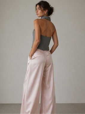 Zara Halter Neck Structured Top Gray Tailored Minimalist Chic S